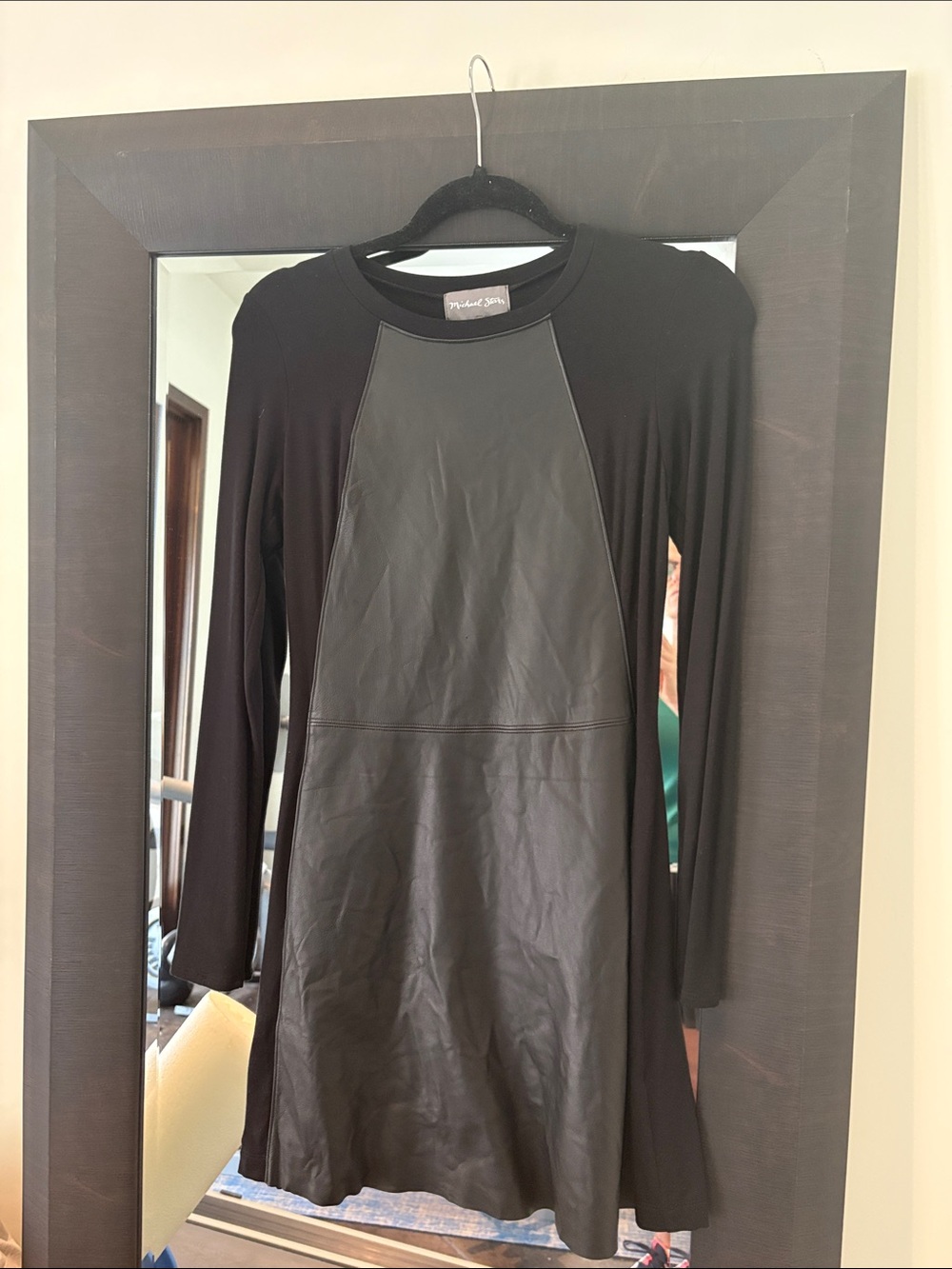 Michael Stars Black real Leather Panel Long-Sleeve Dress